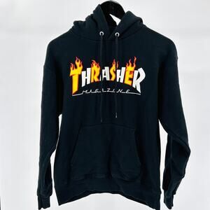 Thrasher Black Skate Flame Logo Pullover Hoodie Sweatshirt